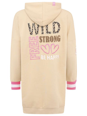 Zwillingsherz - Hoodiekleid "Wild Strong Free" - Beige