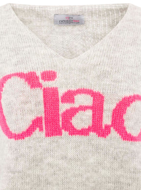 Zwillingsherz - Strickpullover "Ciao“ - Made in Italy - Grau/Pink