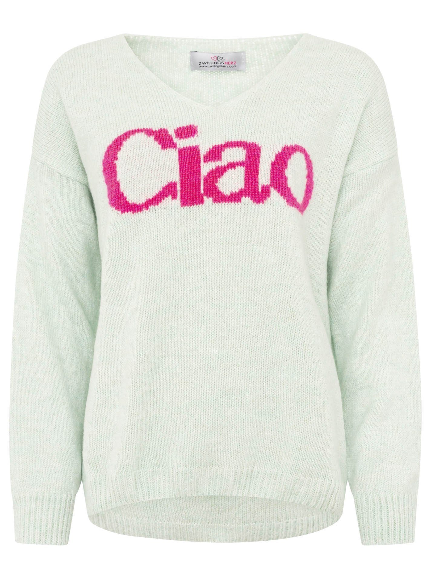 Zwillingsherz - Strickpullover "Ciao“ - Made in Italy - Mint/Pink