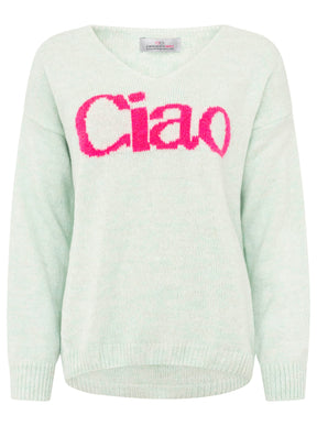 Zwillingsherz - Strickpullover "Ciao“ - Made in Italy - Mint/Pink