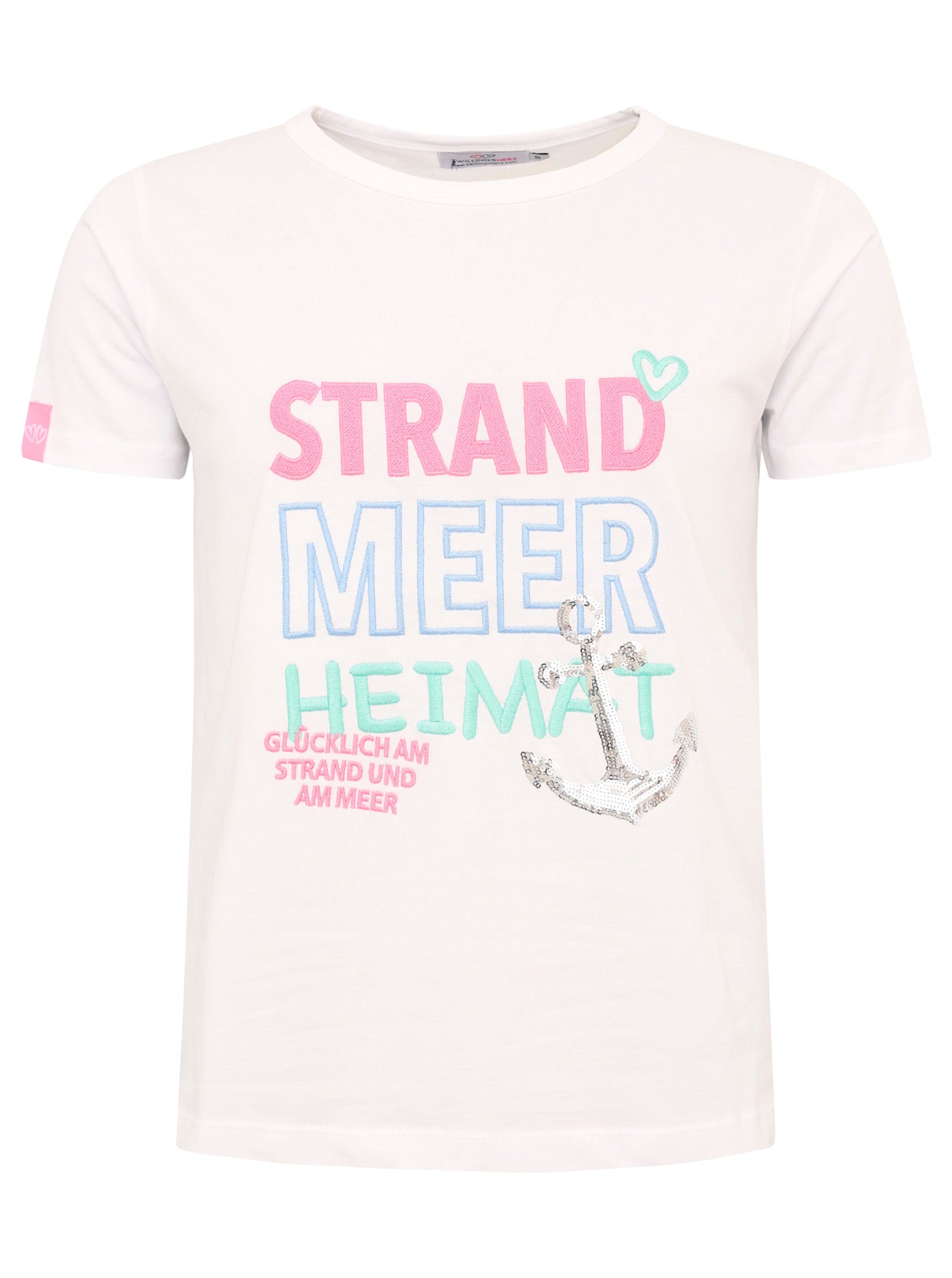 Zwillingsherz - T-Shirt Neu "Strand Meer Heimat" - Weiß/Pink