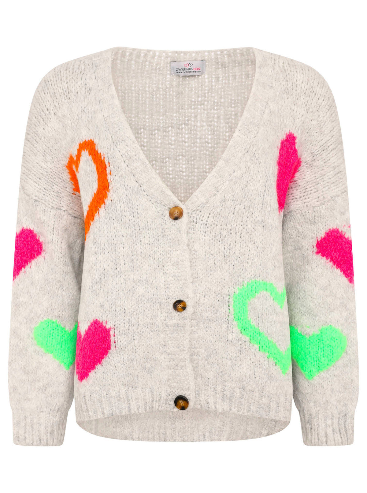 Zwillingsherz Woll Cardigan Neon Herz - Grau