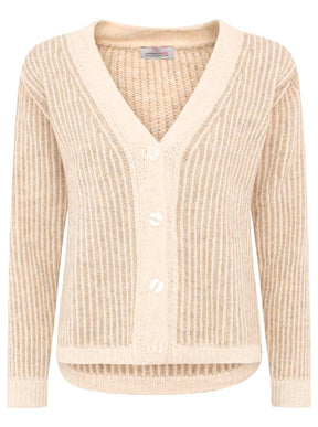 Zwillingsherz - Weiche Strickjacke Streifenoptik - Made in Italy - Beige