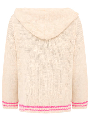 Zwillingsherz - Oversize Strick Hoodie „Herz“ - Made in Italy - Beige/Pink