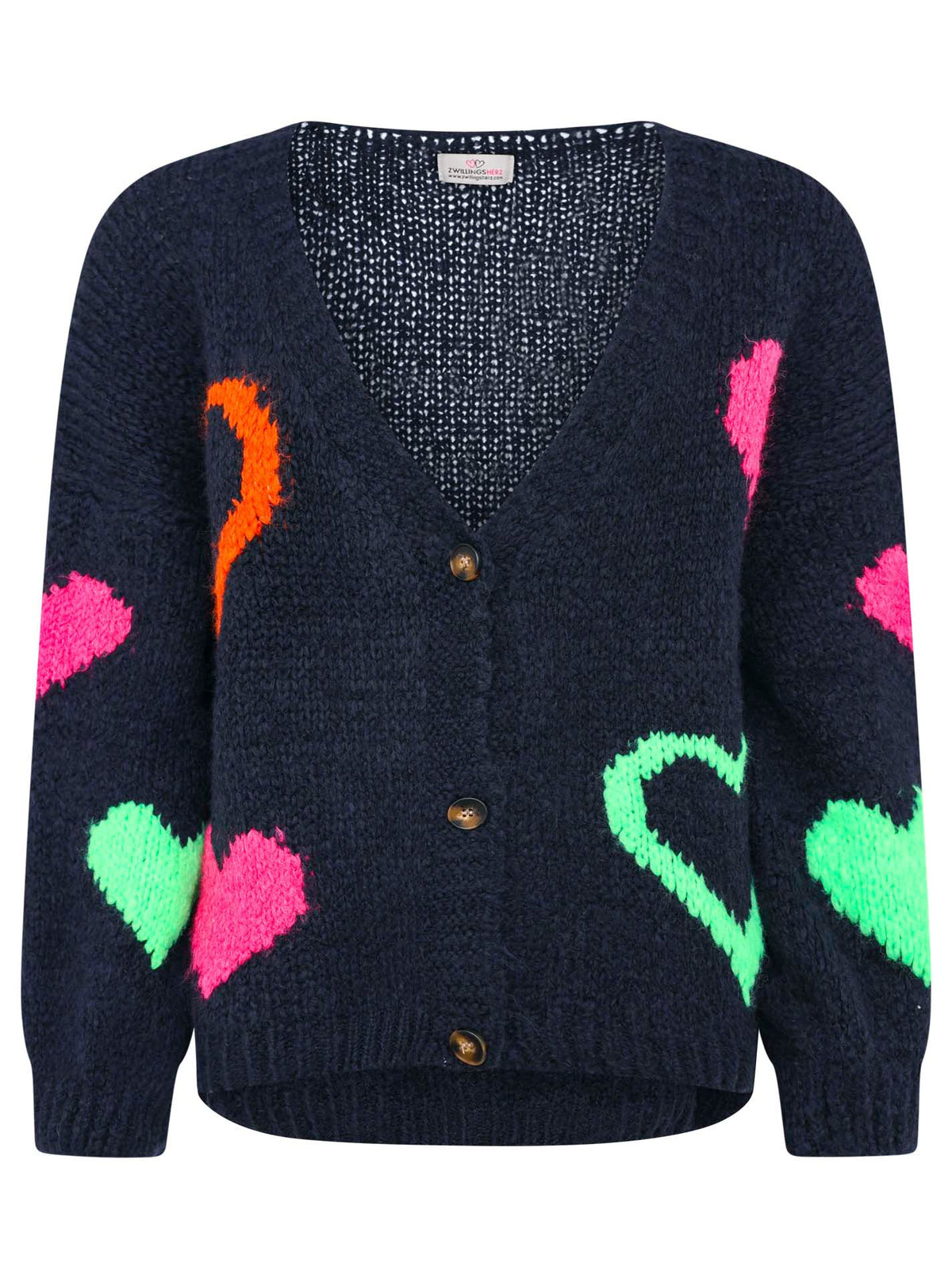 Zwillingsherz Woll Cardigan Neon Herz - Schwarz