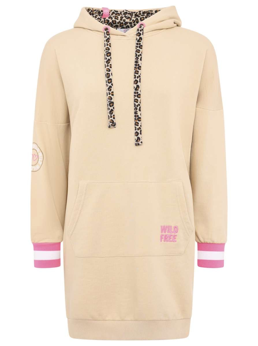 Zwillingsherz - Hoodiekleid "Wild Strong Free" - Beige