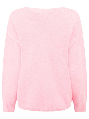 Zwillingsherz - Strickpullover Oversize Rundhals - Rosa