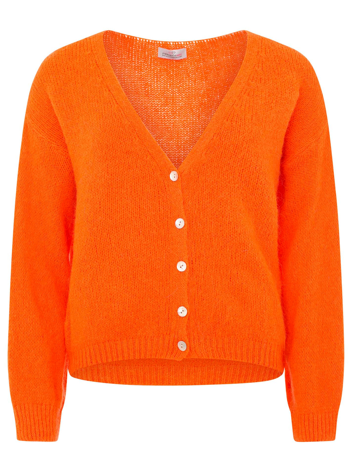 Zwillingsherz - Weicher Alpaka Cardigan - Neon Orange