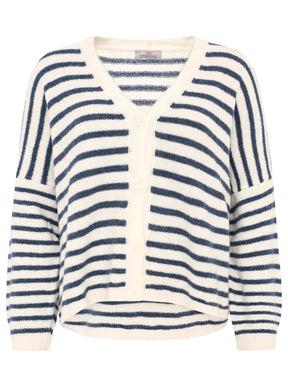 Zwillingsherz - Weicher Cardigan Streifenoptik - Made in Italy - Blau/Beige