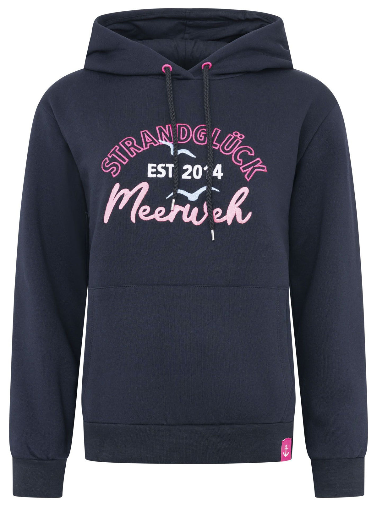 Zwillingsherz - Hoodie "Strandglück Meerweh" - Dunkelblau/Pink