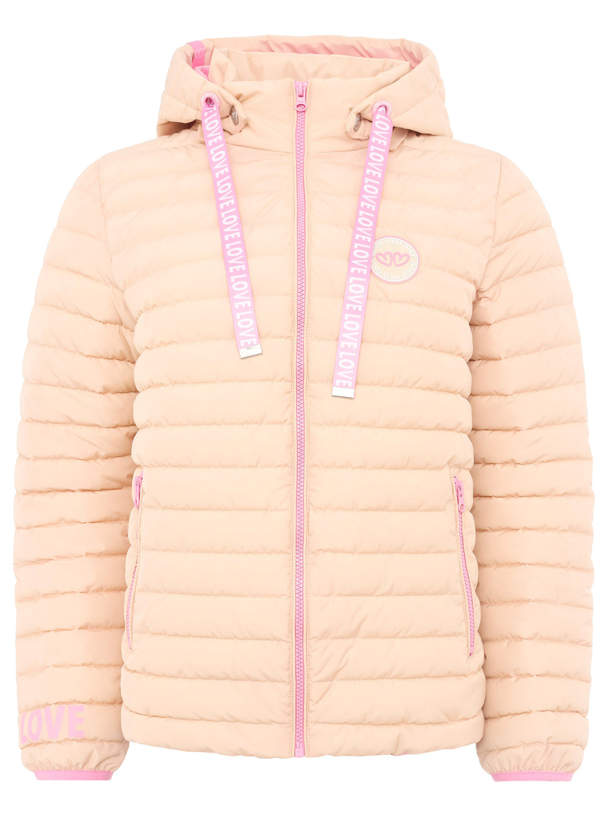 Zwillingsherz - Steppjacke Kurz "Love Good Vibes Only" - Beige/Pink