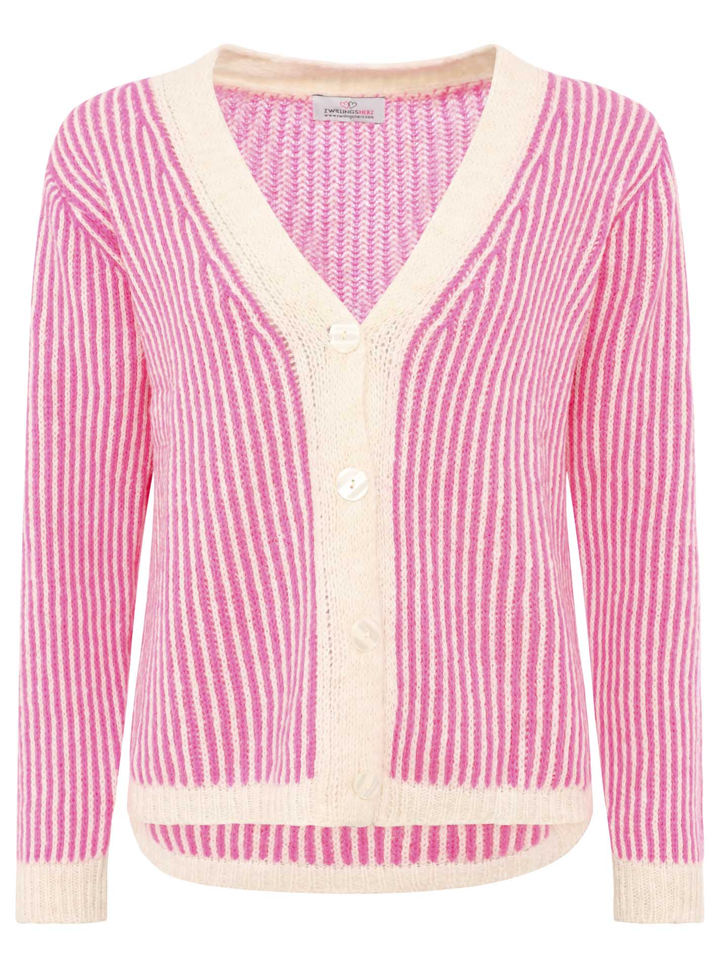 Zwillingsherz - Weiche Strickjacke Streifenoptik - Made in Italy - Pink