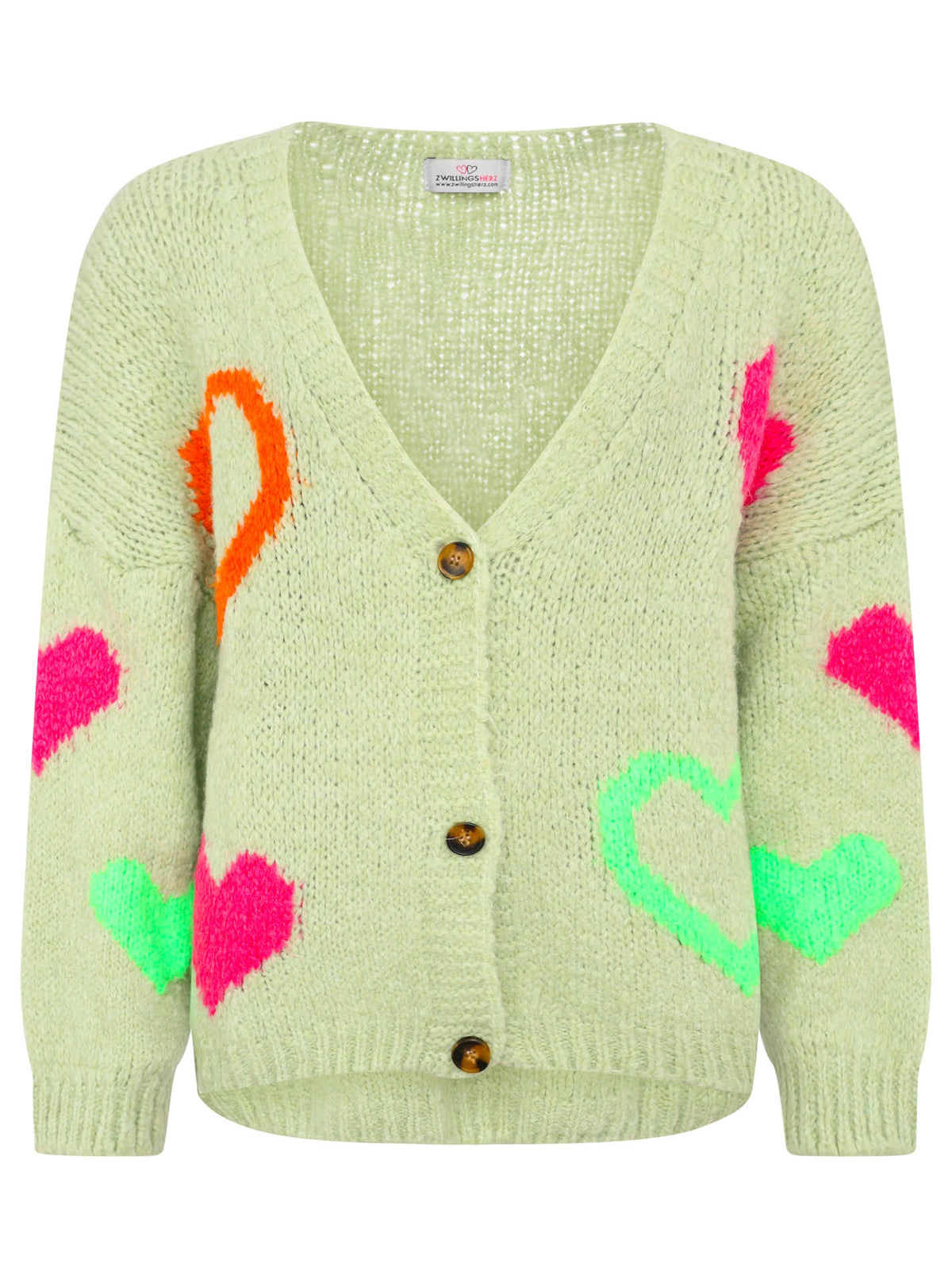 Zwillingsherz Woll Cardigan Neon Herz - Lime