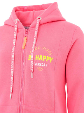 Zwillingsherz - Hoodiemantel "Good Vibes Only - Be Happy" - Neon Pink - CYBER DEAL