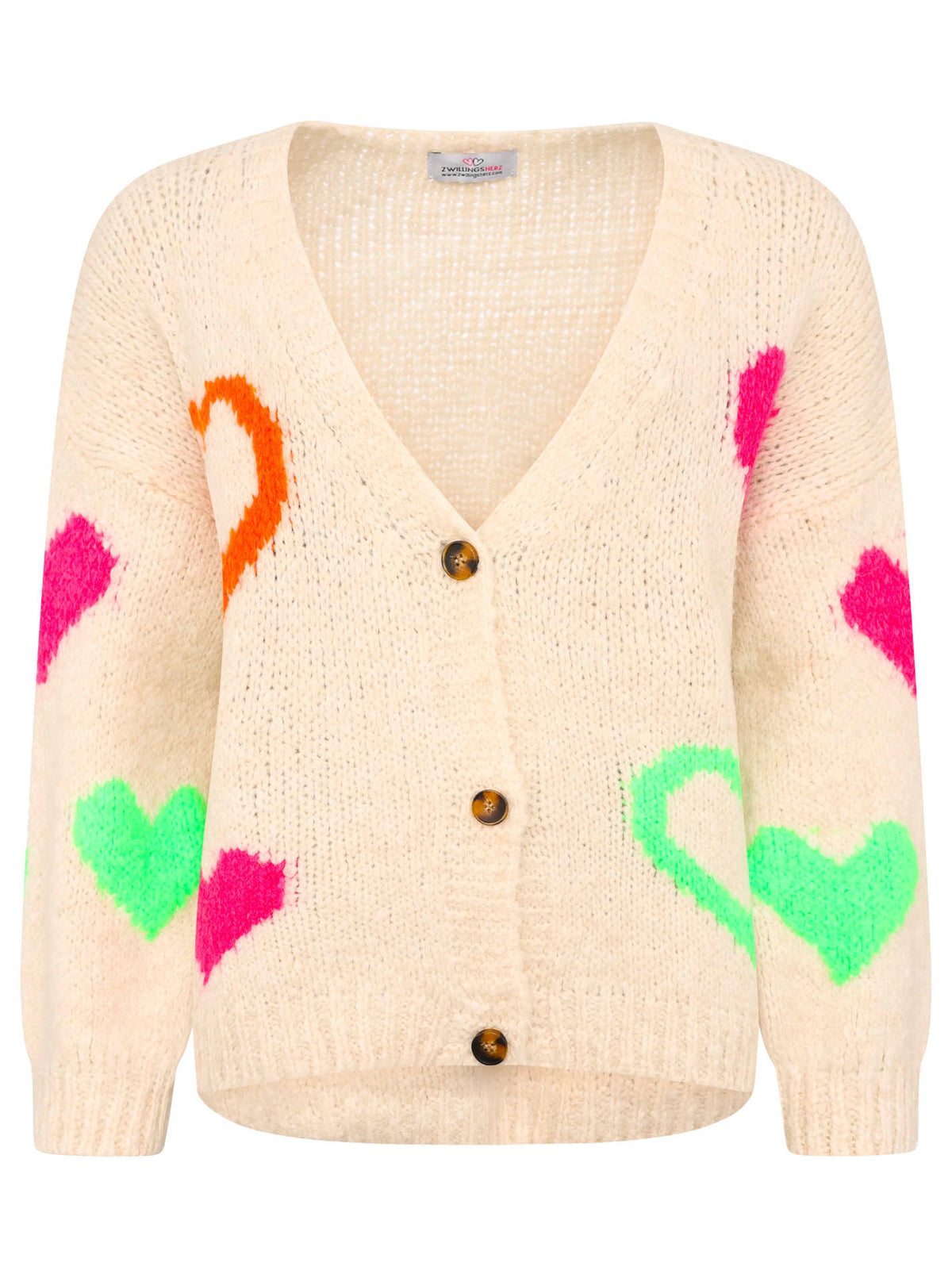 Zwillingsherz Woll Cardigan Neon Herz - Beige