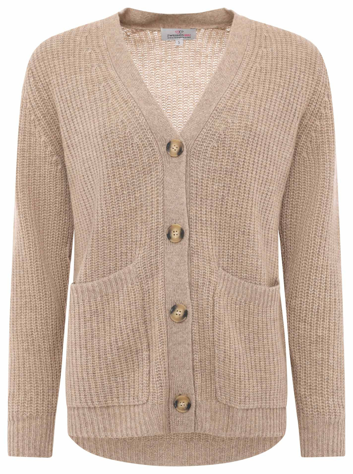 Zwillingsherz Kaschmir / Cashmere Strick Cardigan - Mittelbeige