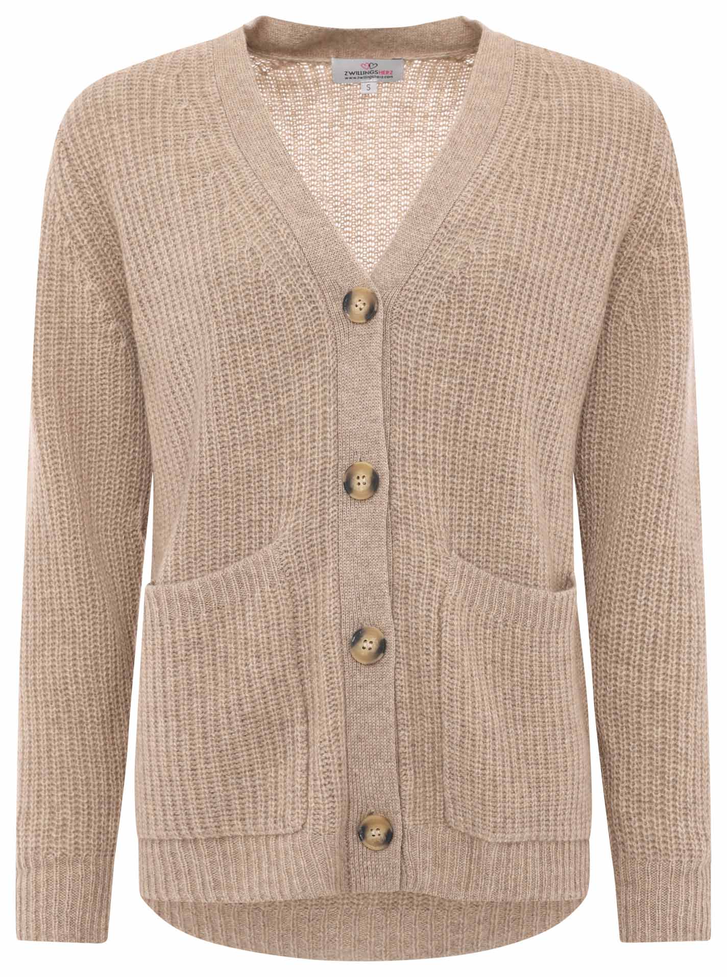 Zwillingsherz Kaschmir / Cashmere Strick Cardigan - Mittelbeige