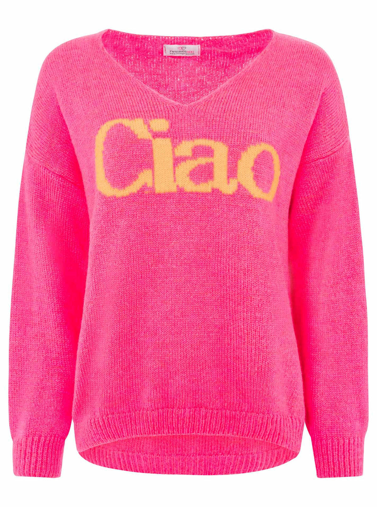 Zwillingsherz - Strickpullover "Ciao“ - Made in Italy - Neonpink