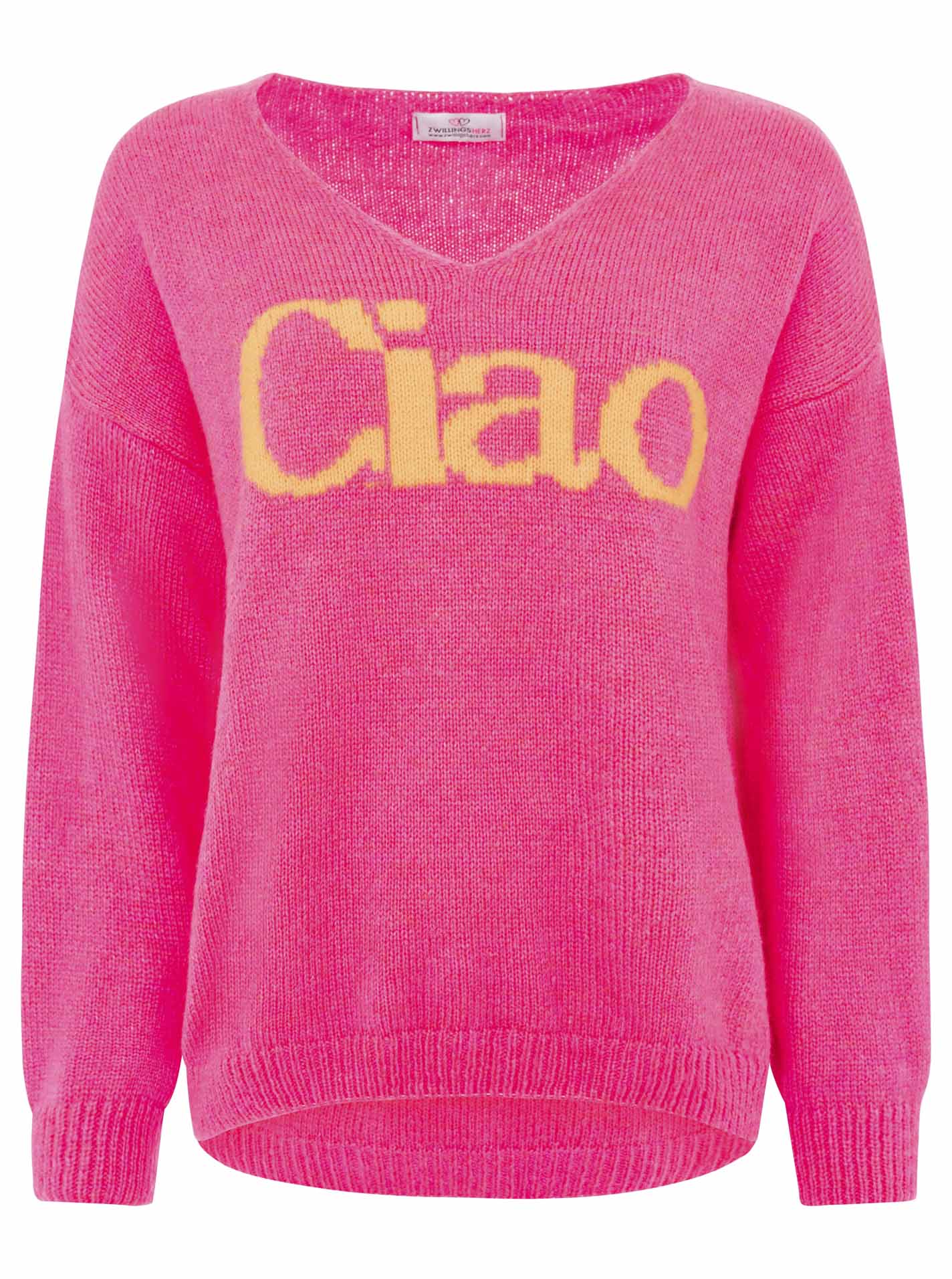 Zwillingsherz - Strickpullover "Ciao“ - Made in Italy - Neonpink