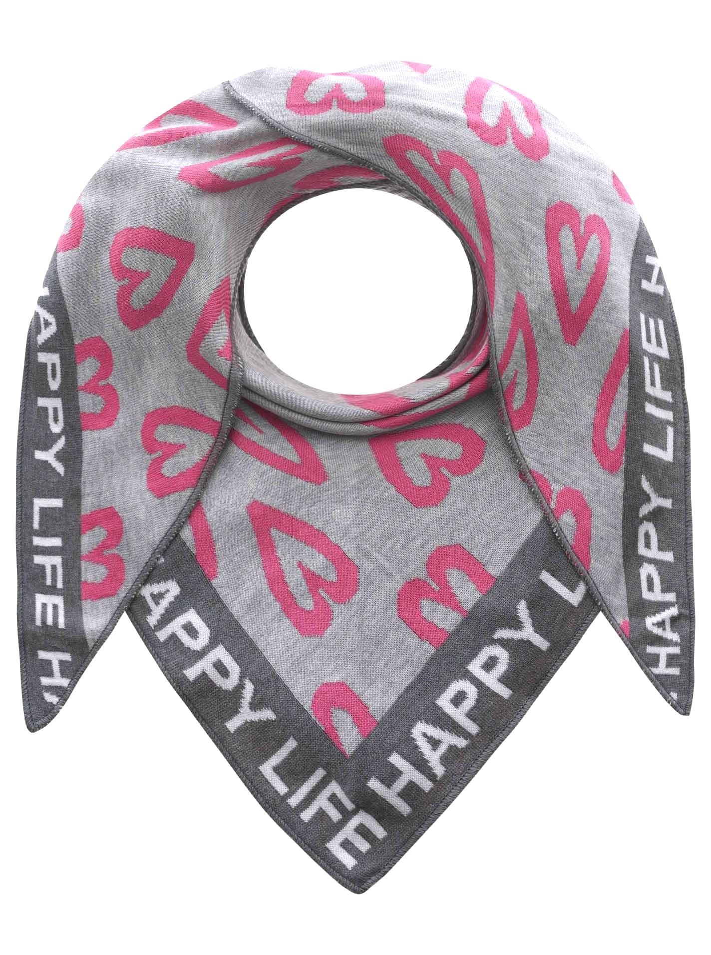 Zwillingsherz - Dreieckstuch "Happy Life Herz" Baumwolle - Grau/Pink