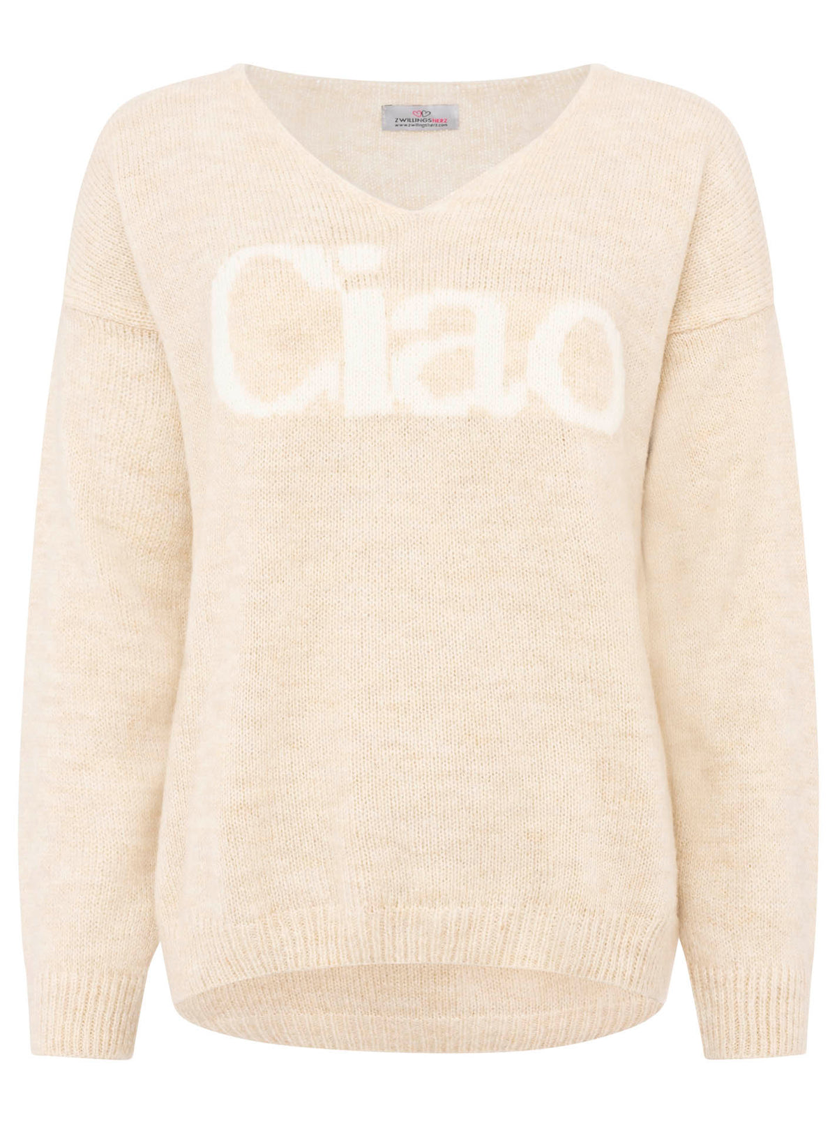 Zwillingsherz - Strickpullover "Ciao“ - Made in Italy - Beige/Creme