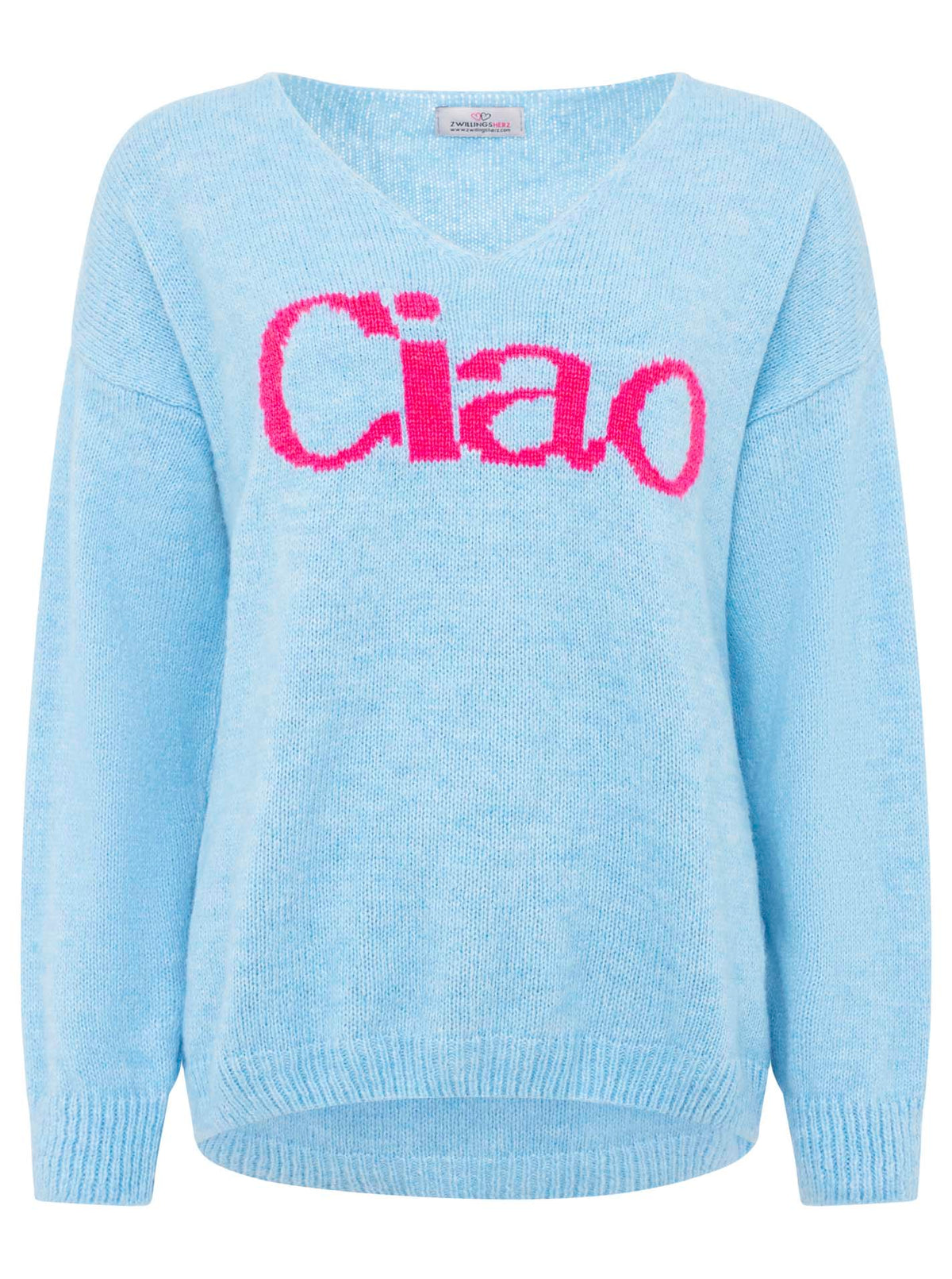 Zwillingsherz - Strickpullover "Ciao“ - Made in Italy - Blau/Pink