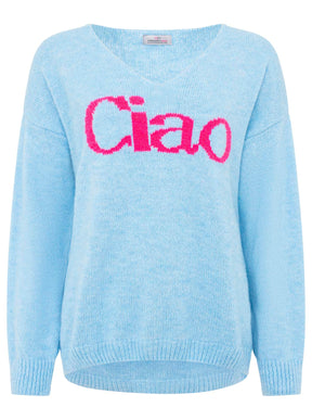 Zwillingsherz - Strickpullover "Ciao“ - Made in Italy - Blau/Pink