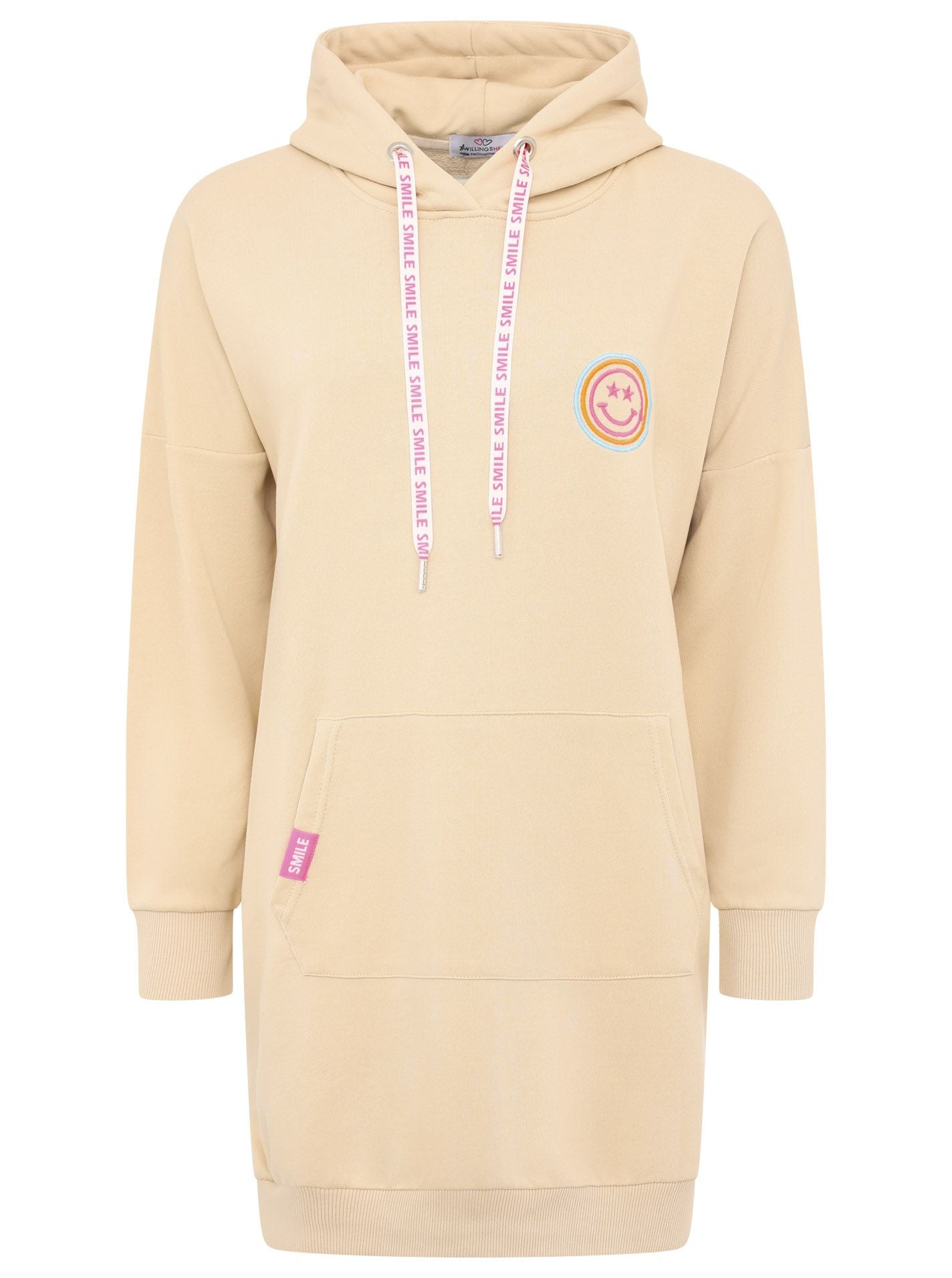 Zwillingsherz - Hoodiekleid "Love Luck Enjoy Pailletten" - Beige