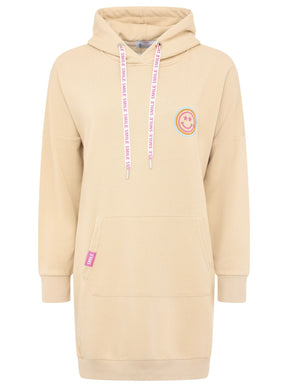 Zwillingsherz - Hoodiekleid "Love Luck Enjoy Pailletten" - Beige