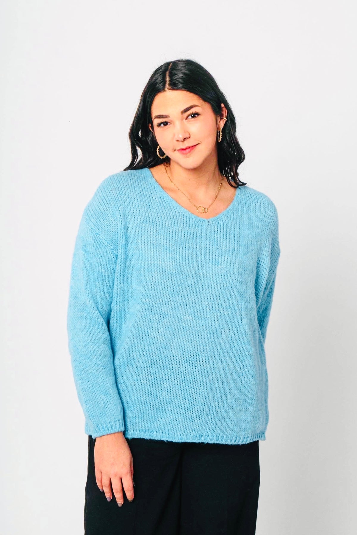 Flair - Strick Pullover mit V-Ausschnitt - Hellblau