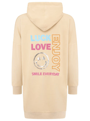 Zwillingsherz - Hoodiekleid "Love Luck Enjoy Pailletten" - Beige