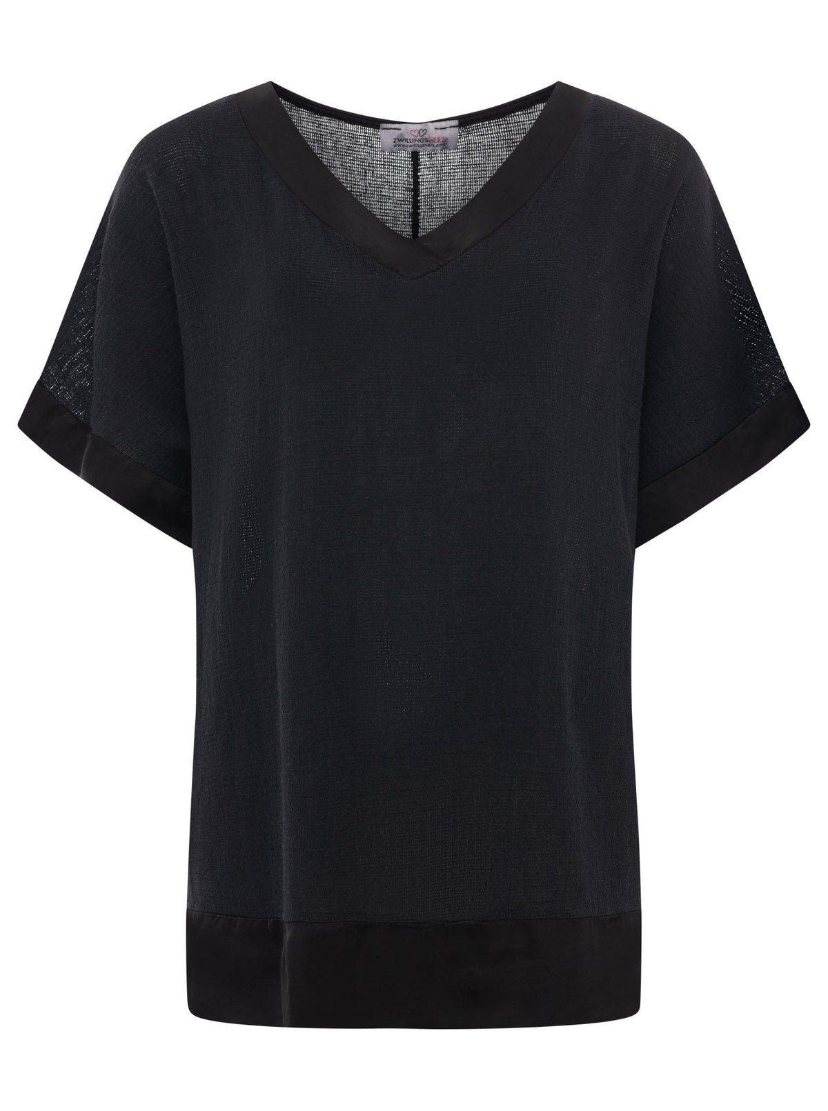 Zwillingsherz - Oversized Bluse mit Satinbund - Schwarz