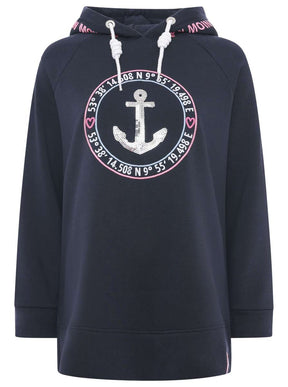 Zwillingsherz - Oversized Hoodie "Strand Glück Moin" - Dunkelblau/Pink