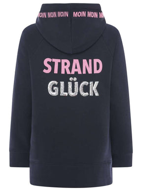 Zwillingsherz - Oversized Hoodie "Strand Glück Moin" - Dunkelblau/Pink