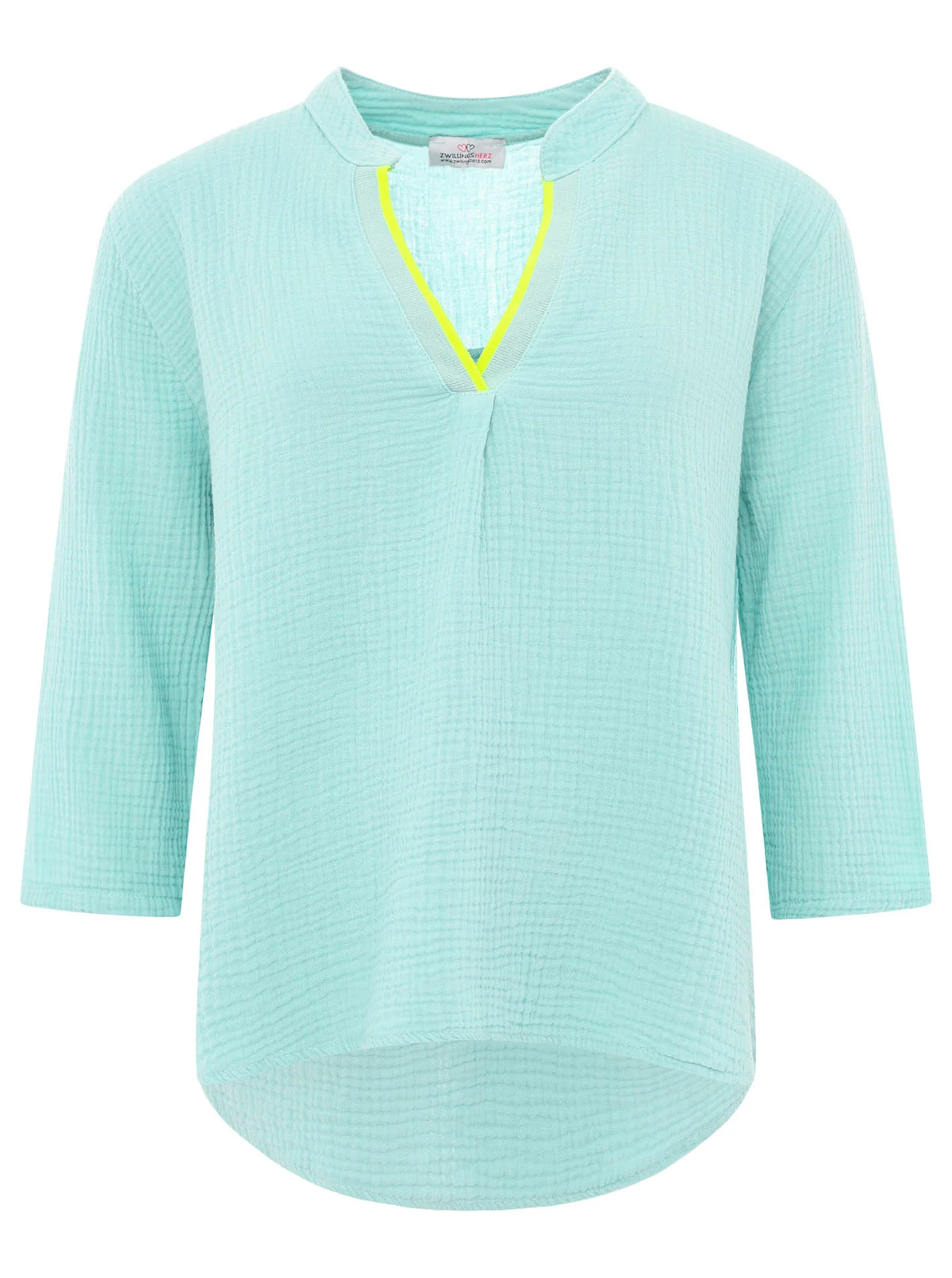 Zwillingsherz Musselin-Bluse Neonkante - Mint/Türkis