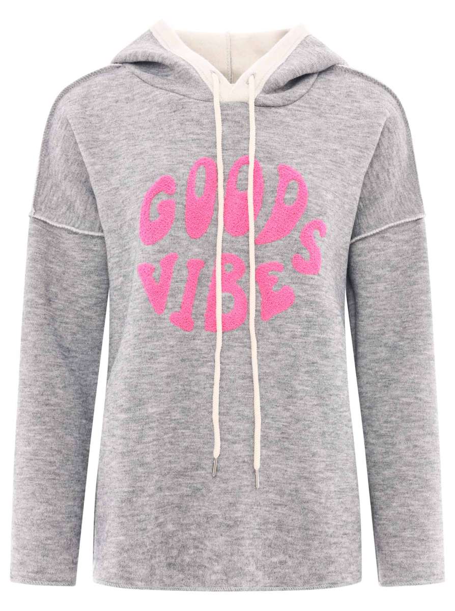 Zwillingsherz - Hoodie "Good Vibes" - Grau/Pink