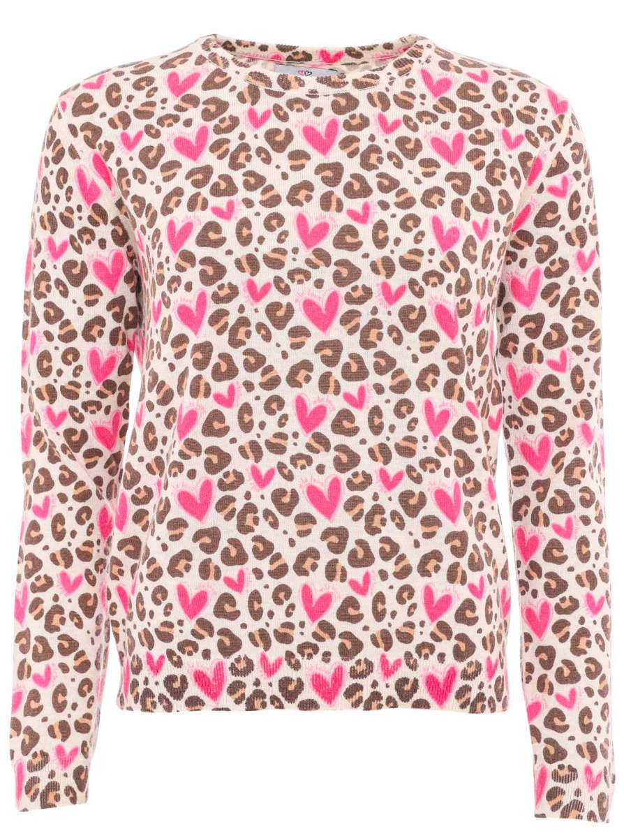 Zwillingsherz - Woll Sweatshirt/Pullover Leo "Wild Love Hearts" - Pink/Braun/Beige