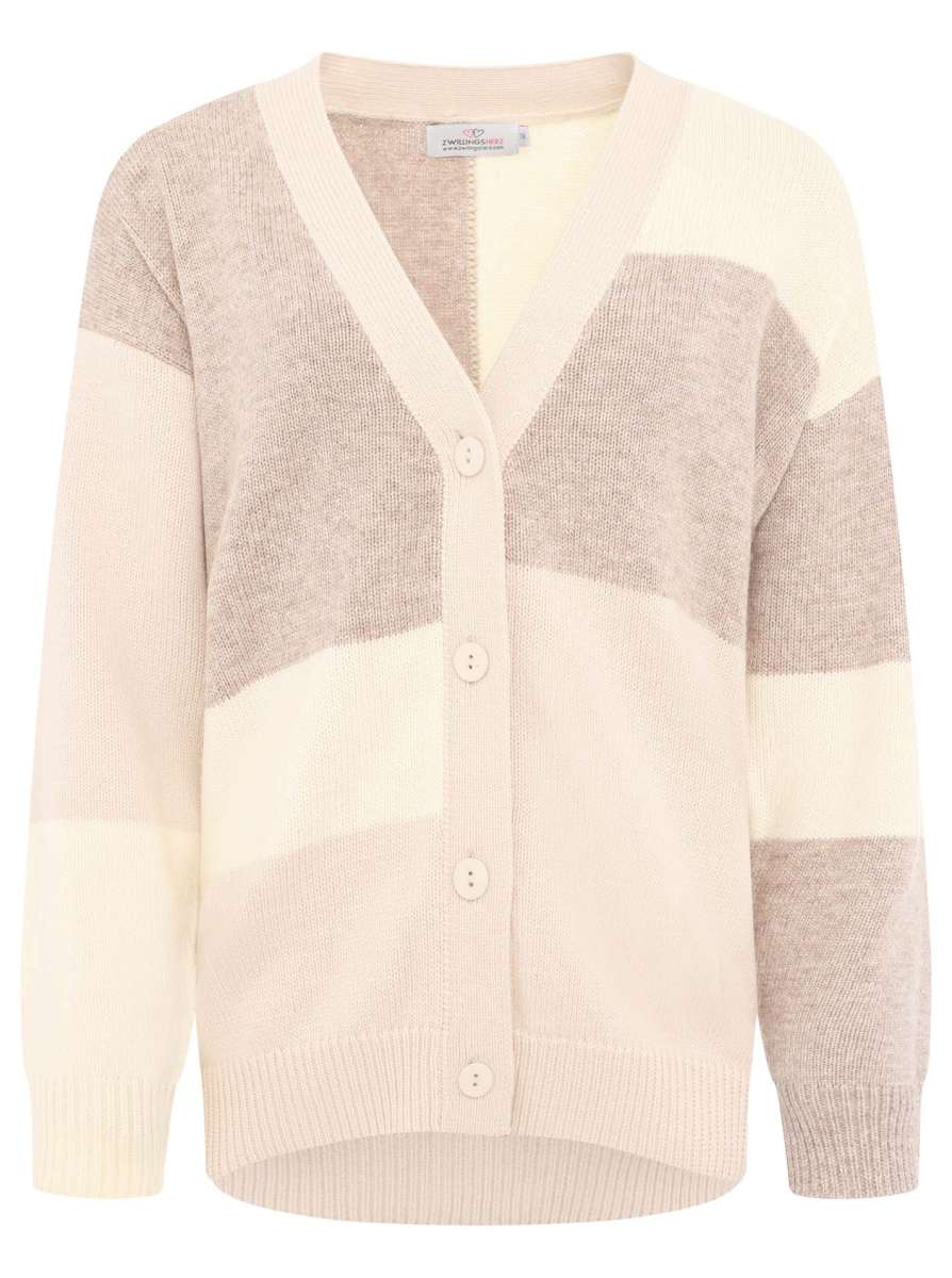 Zwillingsherz - Woll-Cardigan Zweifarbig - Beige