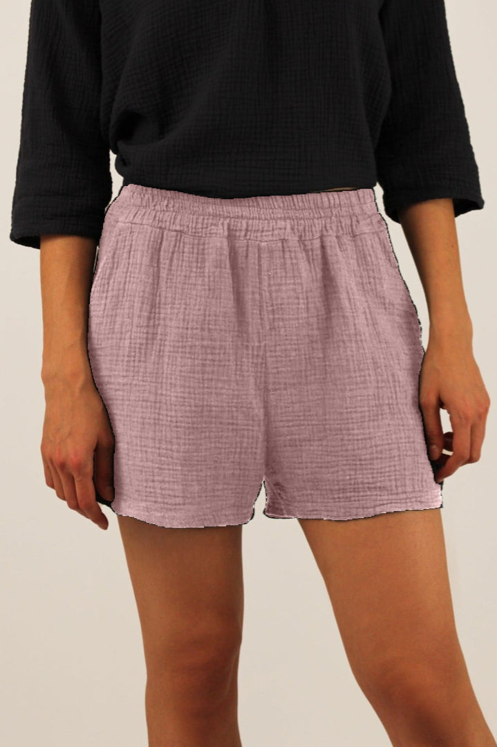 Natürliche Musselin Shorts - Hellrosa