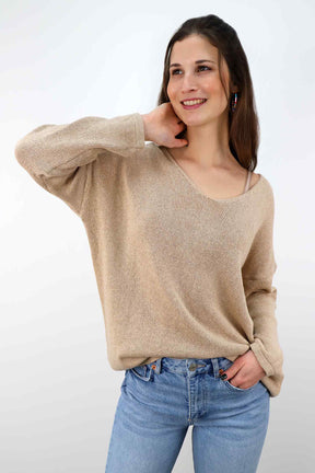 Oversized Pullover mit V-Ausschnitt - Beige