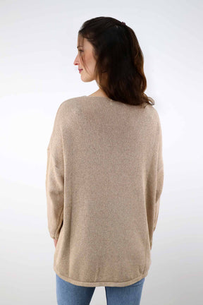 Oversized Pullover mit V-Ausschnitt - Beige