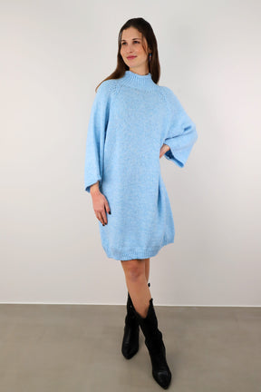 Pulloverkleid mit Stehkragen - Hellblau