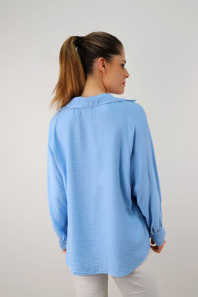 Bluse mit V-Neck und Kragen - Hellblau