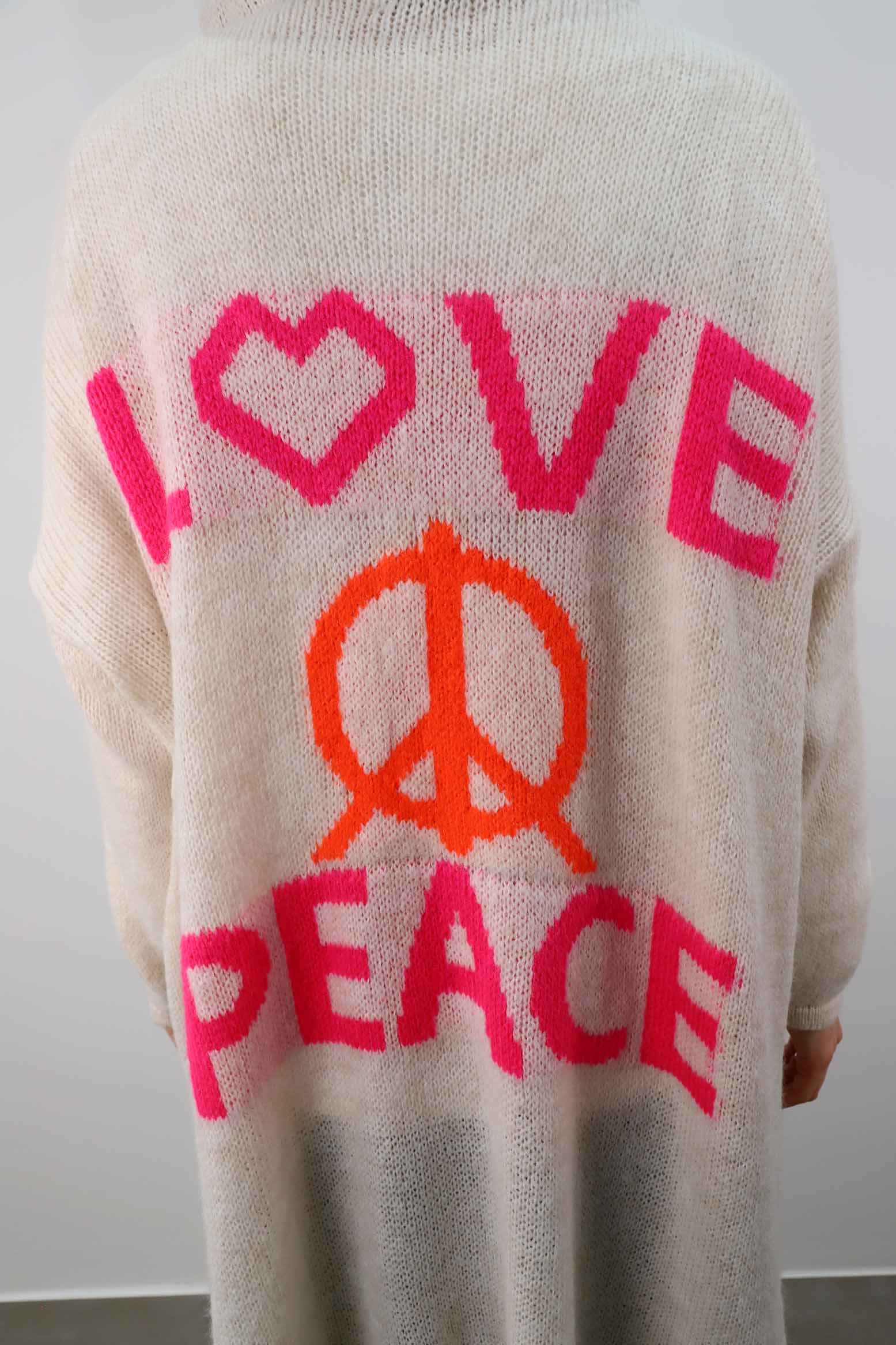 Strickjacke "Love & Peace" - Wollweiß