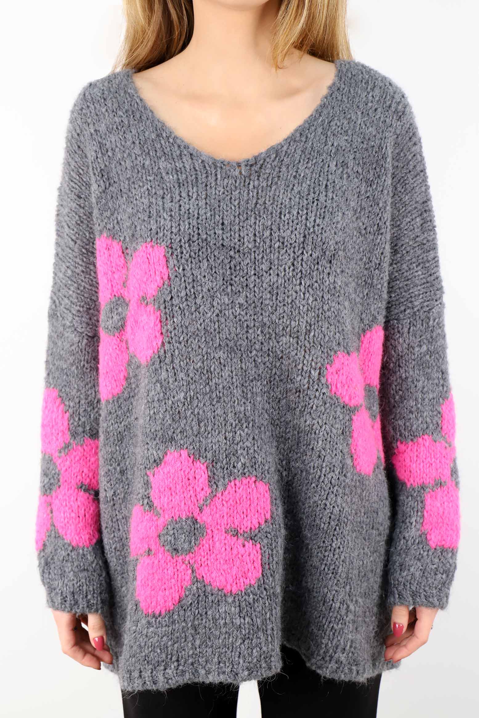 Pullover Oversize "Flower" - Grau