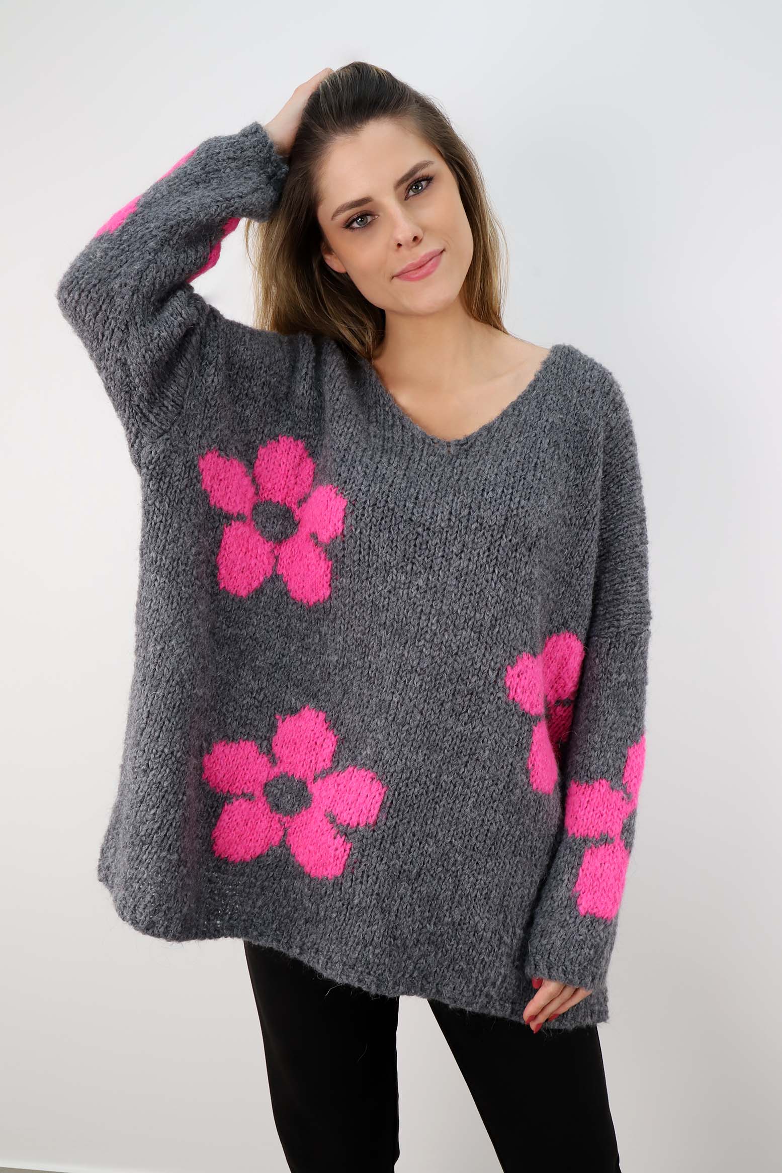 Pullover Oversize "Flower" - Grau