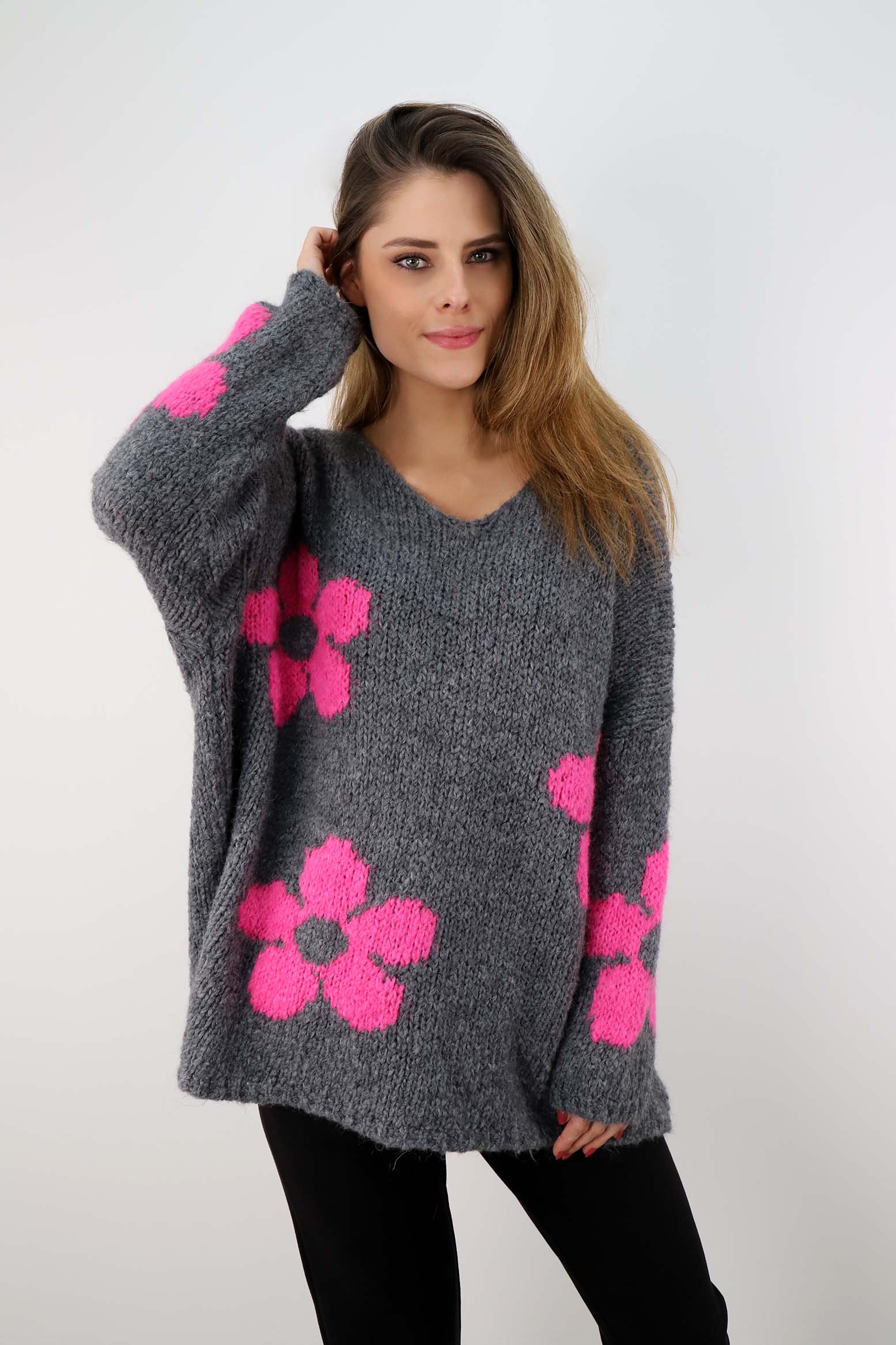 Pullover Oversize "Flower" - Grau