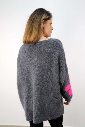 Pullover Oversize "Flower" - Grau