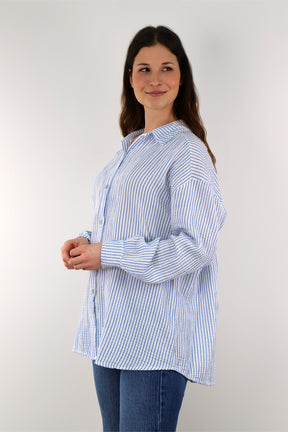 Musselin Bluse mit Streifen - Weiß/Blau