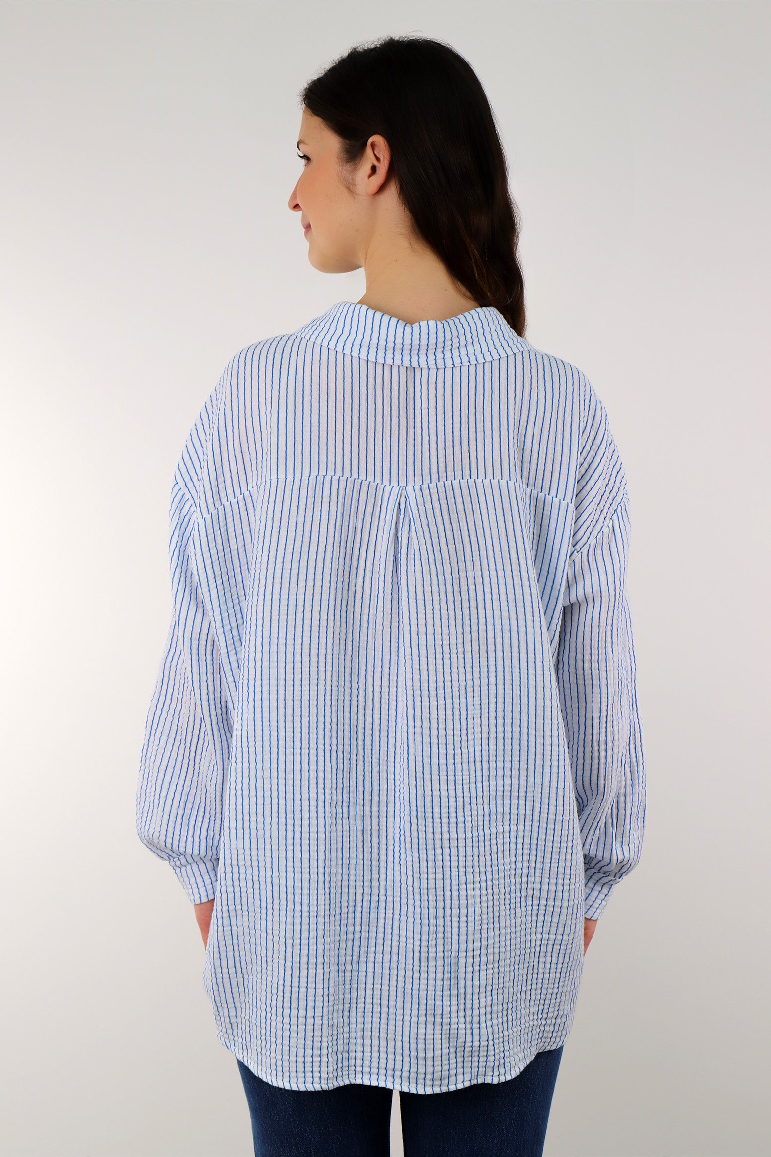 Musselin Bluse mit Streifen - Weiß/Blau